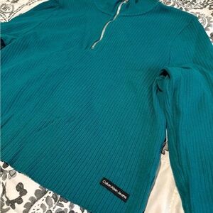 Calvin Klein Jeans Men's Teal Ribbed Half-Zip Pullover